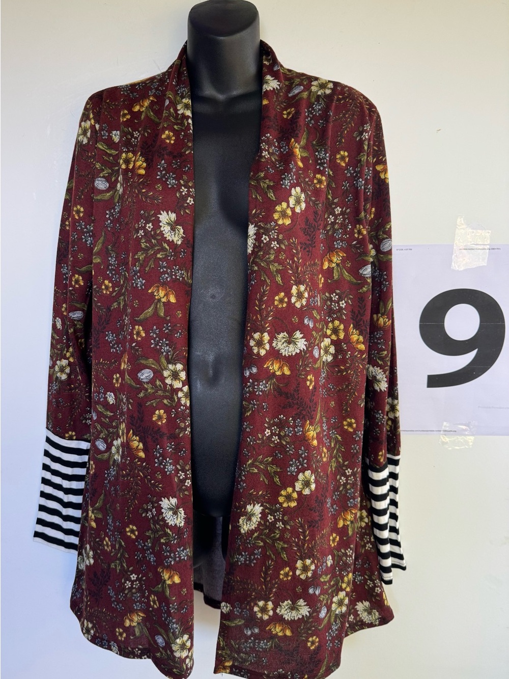 Floral Open Front Cardigan Jacket - Burgundy